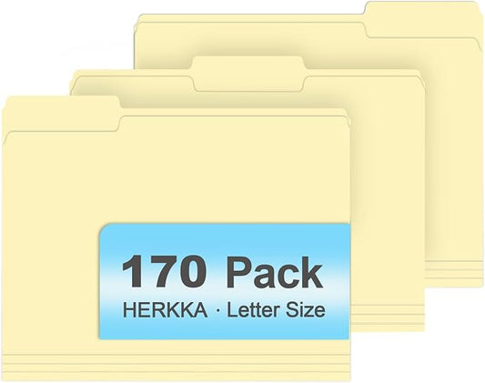 Manila Folders, HERKKA 170 Pack 1/3 Cut Tab File Folders, Manila Folders 8.5 x 11 Designed for Office and Classroom Use, Letter Size