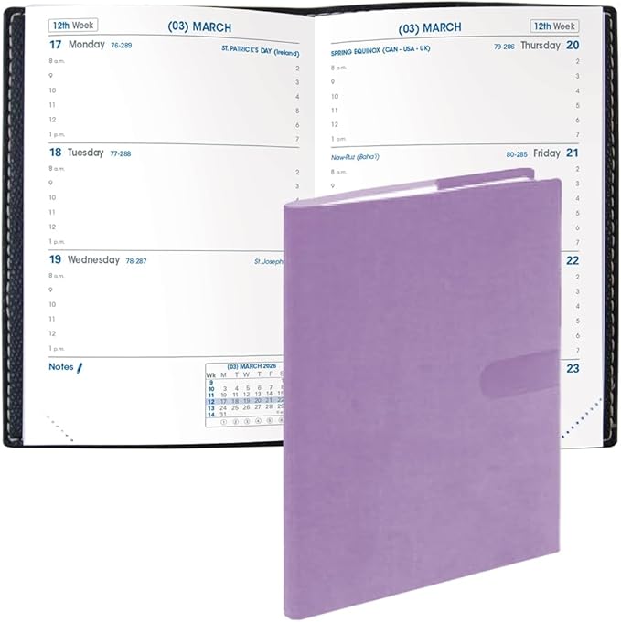 Quo Vadis 2026 Sapa X - Weekly Planner - 12 Months, Jan. to Dec. - 3 1/2 x 5 1/4" - Smooth Faux Suede Texas Violet Covers - Productivity Time Management Organizer