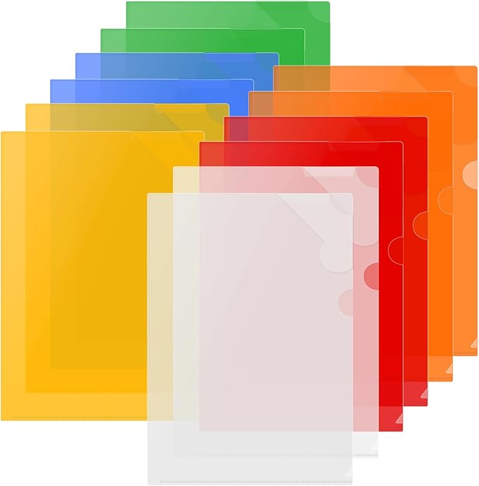 ViVin 12 Pack Transparent Sheet Protectors with Corner Guards, L-Type Folder Plastic Sleeves for Paper 8.5x11, Reusable A4 Project Pockets for School, Office, Home(6 Colors