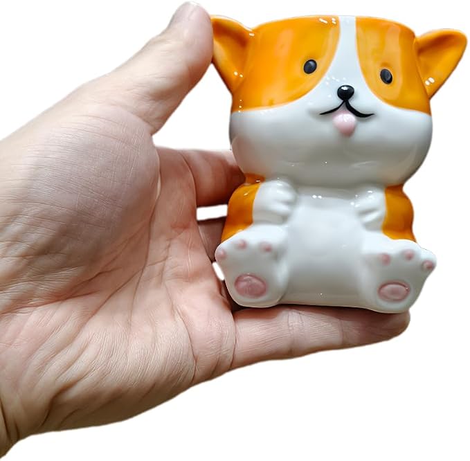 Adorable Cartoons Shaped Ceramic Pencil Holders - Multifunctional Desktop Organizers (Corgi Dog)