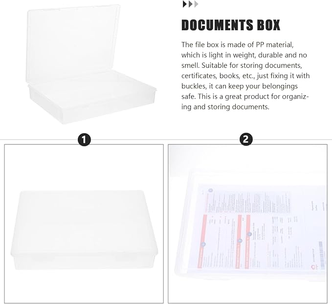 Tofficu Desktop Organizer File Storage Box 12.75X9.05X2.04In Clear Document Box with Lid for Office School Certificate Organizer Paper Filing Storage Container