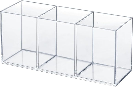 elysolpluv Clear Acrylic Silverware & Pen Organizer Caddy, Transparent Plastic Silverware Holder, Perfect for Office, Bedroom, and Bathroom Storage