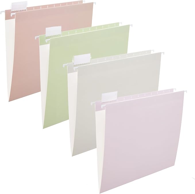 12 piece Hanging Color Folder, Cute File Cabinet Storage Box, Decorative Hanging Letter Sized Folder, 1/5 Cut Adjustable Label Decoration for Home Office, School Classroom, 4 Colors