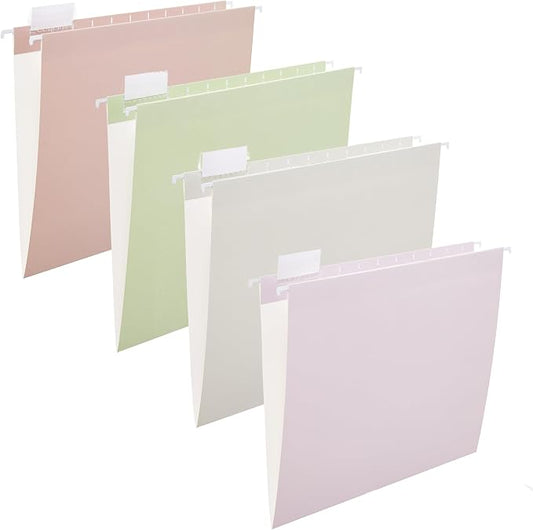 12 piece Hanging Color Folder, Cute File Cabinet Storage Box, Decorative Hanging Letter Sized Folder, 1/5 Cut Adjustable Label Decoration for Home Office, School Classroom, 4 Colors