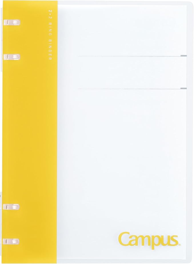 Kokuyo Campus Refillable Notebook, A5 2x2 Slim Ring Binder Notebook with Customizable Title Page, 40 Sheets Capacity. Suitable for 20 Holes Loose Leaf Paper, Yellow (RU-NP134Y)