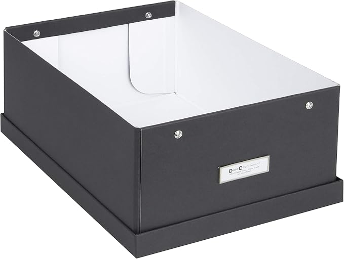 Bigso Box of Sweden Katia Collapsible Storage Box with Labelframe for Easy Identification - Simple Assembly Without Tools - Decorative Storage Boxes with Lids - 11.3in x 15.4in x 6.4in - Grey