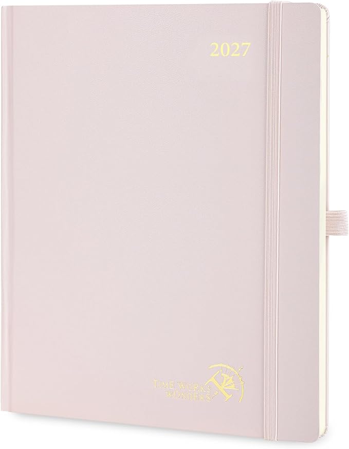 POPRUN 2027 Planner Weekly and Monthly, Large 8.5" x 10.5" Calendar, Jan 2027- Dec 2027 Agenda, Daily Appointment Book with Hourly Time Slots, Monthly Tabs, Hardcover, 100 GSM - Light Pink