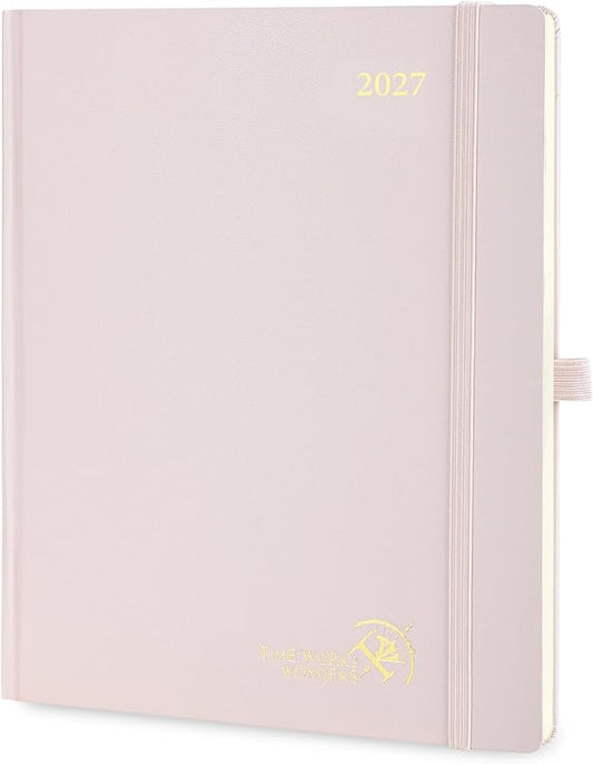 POPRUN 2027 Planner Weekly and Monthly, Large 8.5" x 10.5" Calendar, Jan 2027- Dec 2027 Agenda, Daily Appointment Book with Hourly Time Slots, Monthly Tabs, Hardcover, 100 GSM - Light Pink