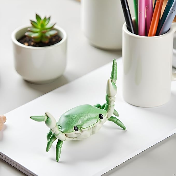1 Pc Green Creative Crab Pen Holder Weightlifting Crabs Pen Stand Storage Rack,Pencil Holders Desk Supplies Holders and Dispensers, Office Desktop Decoration, Desk Accessories and Workspace