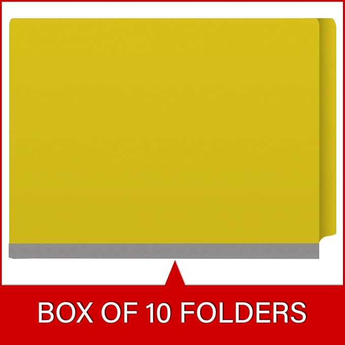 25 Pt. Pressboard Classification Folders, Full Cut End Tab, Letter Size, 2 Dividers, Yellow (Box of 10)