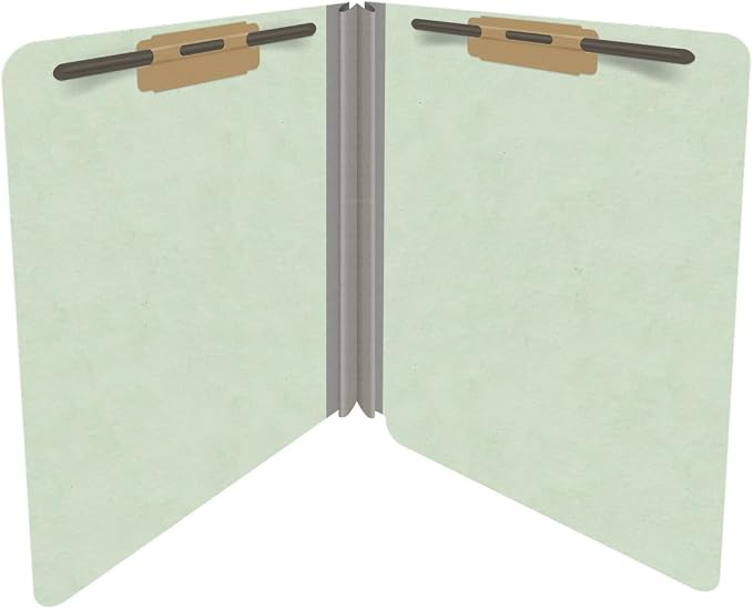 End Tab Pressboard Folders, Letter Size, 2" exp, Fasteners Pos #1 & #3, Pale Green (Box of 25)