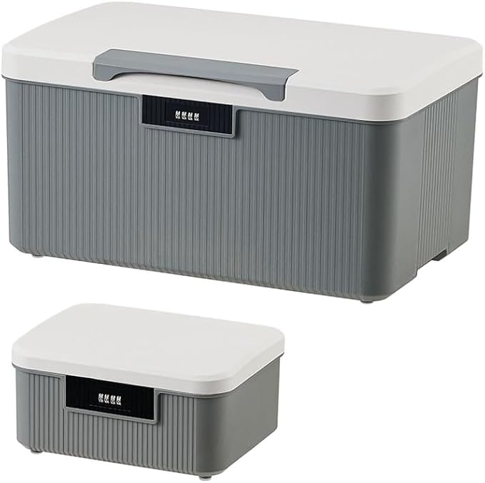 RUIAN Lockable Storage Container Bin, 10 Gallon & 2.3 Gallon Security Portable Combination Lock Plastic Box, Locked Security Box Suitable for Storing Important Items and Documents (White Grey)