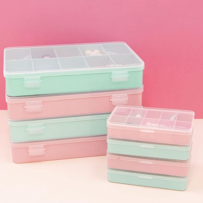 Craftelier - Organizing Box with 10 Compartments for Scrapbooking and Craft Materials | Dimensions 26.5 x 17.8 x 4.2 cm (10.4“ x 7” x 1.65") - Turquoise and Transparent Color