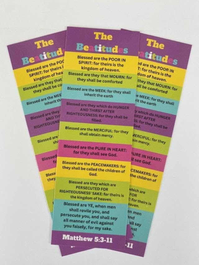 (50 Count) The Beatitudes for Kids and Adults Bookmarks Inspirational Church Supplies VBS Religious Gifts Thick Glossy 2" x 6" Vacation Bible School Bible Study