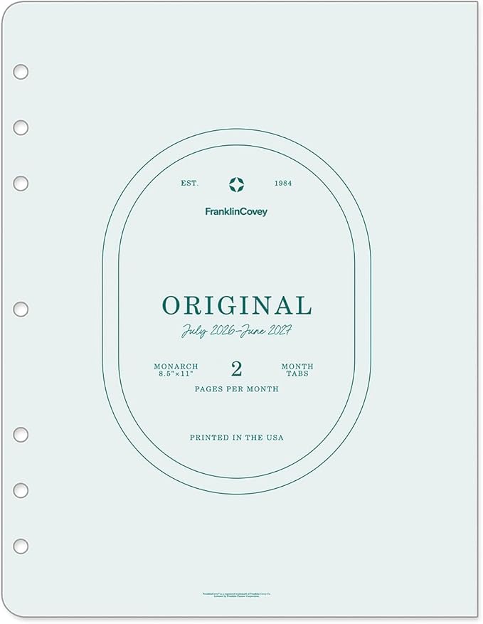 FranklinCovey - Original Ring-Bound Planner Refill - Two Page Per Month Calendar Tabs (Monarch, Jul 2026 - Jun 2027)