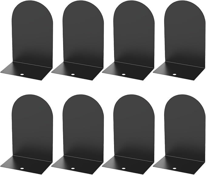 MerryNine Metal Book Ends, 8 Pack Black Bookends for Shelves, Book Holder for Heavy Books, Book End for Kids Books, Decoration Bookend for Home Office (8, Black)
