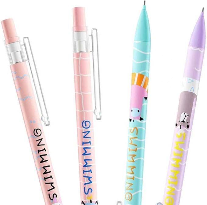 4Pcs Cute Animal Mechanical Pencils with Eraser 0.7mm Kawaii Cartoon Mechanical Pencil School Pencil for School Office Writing Draft Drawing