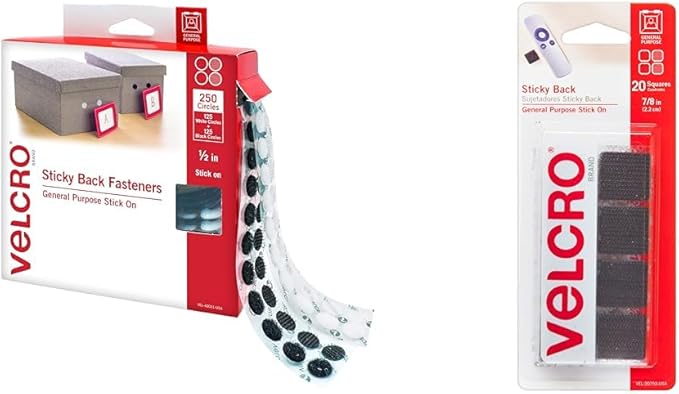 VELCRO Brand Dots with Adhesive 250 Sets White and Black Assorted | VELCRO Brand Mounting Squares Pack of 20 7/8 Inch Black Adhesive Backed