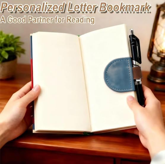 Vintage Mark Bookmark with Pen Holder, Magnetic Leather Bookmarks for Men Women Kids Book Lovers, Personalized Magnet Bookmark Clip Page Markers for Student Teacher Gifts Reading Accessories
