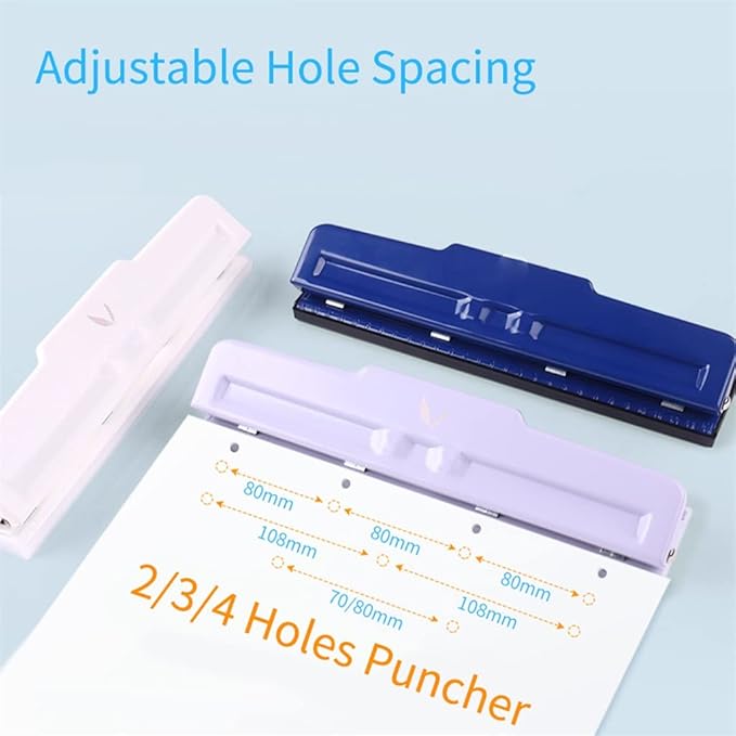 Adjustable Desktop Metal 4 Hole Hole Punch 10 Sheet Capacity Paper Hole Punch with Waste Collector(E)