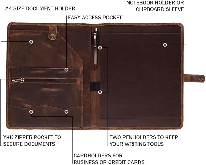 PIDAVLIYA'S Leather Portfolio, Leather Binder with Pen, Leather Portfolio for Men and Women, Leather Padfolio, Leather Folder, Portfolio Binder, Business Portfolio Men and Women (Brown)