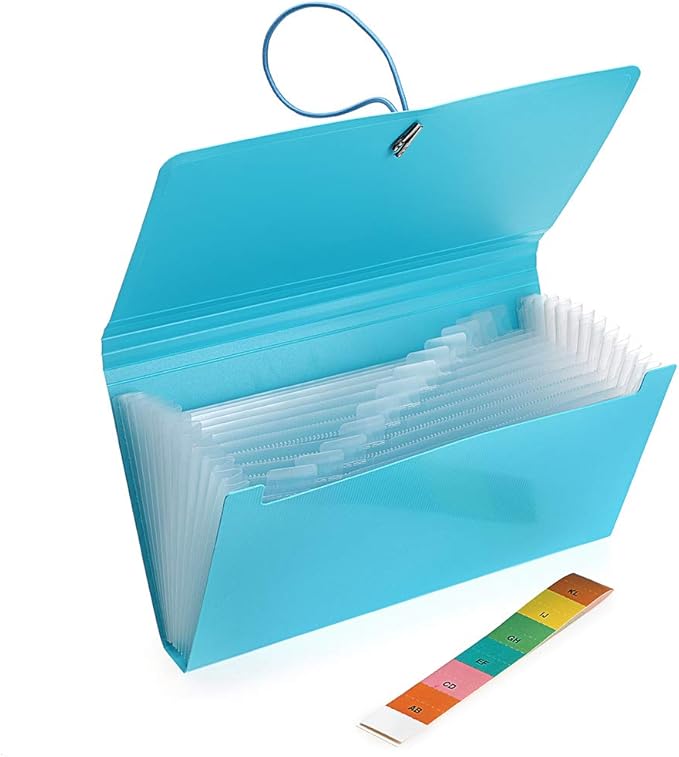 BTSKY Expanding File Folder - Blue, Plastic, 10.2in x 1in x 5.7in, 13 Pockets, Easy Subdivision, Fasten Rope Closure