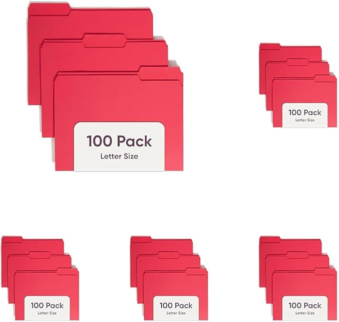 Smead File Folder,1/3-Cut Tab,Assorted Positions,Letter Size,Red,Value Filing Products,100 per Box,(Pack of 5)