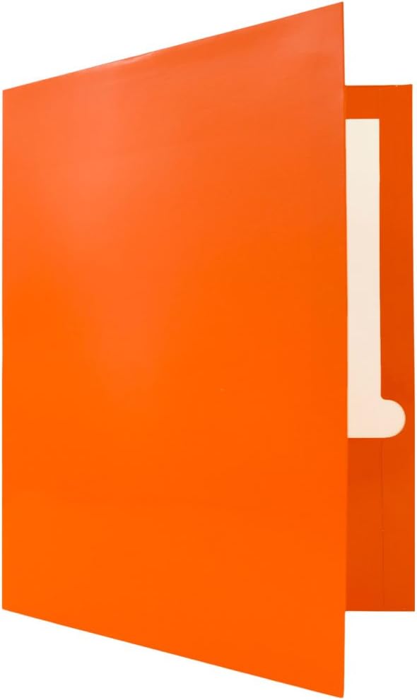 JAM PAPER Laminated Two Pocket Glossy School Folders - Letter Size - High Gloss Orange - Bulk 50/Box