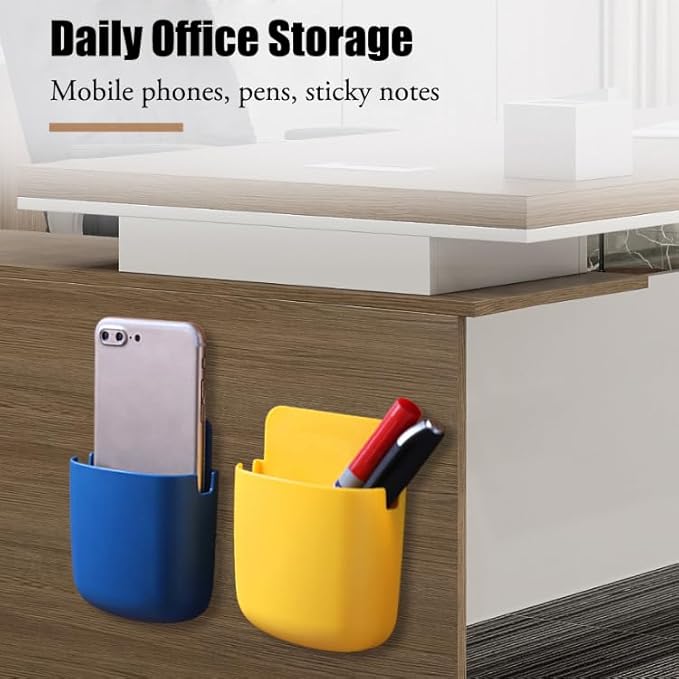 AKOAK Wall-mounted Remote Control Holder, Self-adhesive Wall-mounted Storage Case - Cell Phone, Pen, Makeup Brush, Glasses, Storage Case Next to Desk, Pack of 1 (Yellow)
