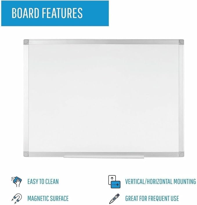 24" (2 ft) Width x 36" (3 ft) Height - White Steel Surface - Aluminum Frame - Rectangle - Horizontal/Vertical - Wall Mount - 1 Each-MA03759214-Office Supplies