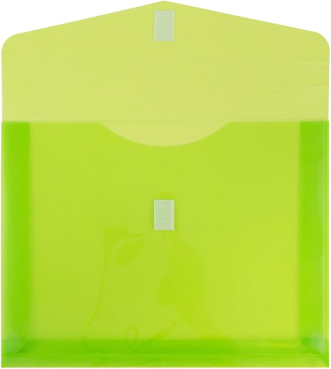 JAM PAPER Plastic Expansion Envelopes with Hook & Loop Closure - Letter Booklet - 9 3/4 x 13 with 2 Inch Expansion - Assorted Colors - 12/Pack