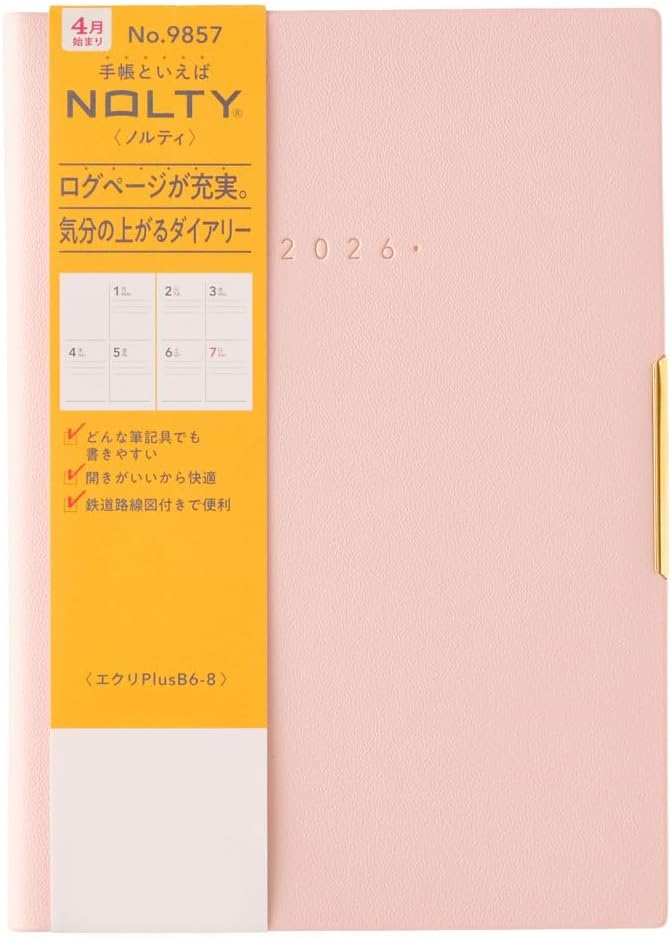 NOLTY Ecri Plus B6-8 Weekly Planner 2026, April Start, Japanese Edition, Pink, 2026-9857