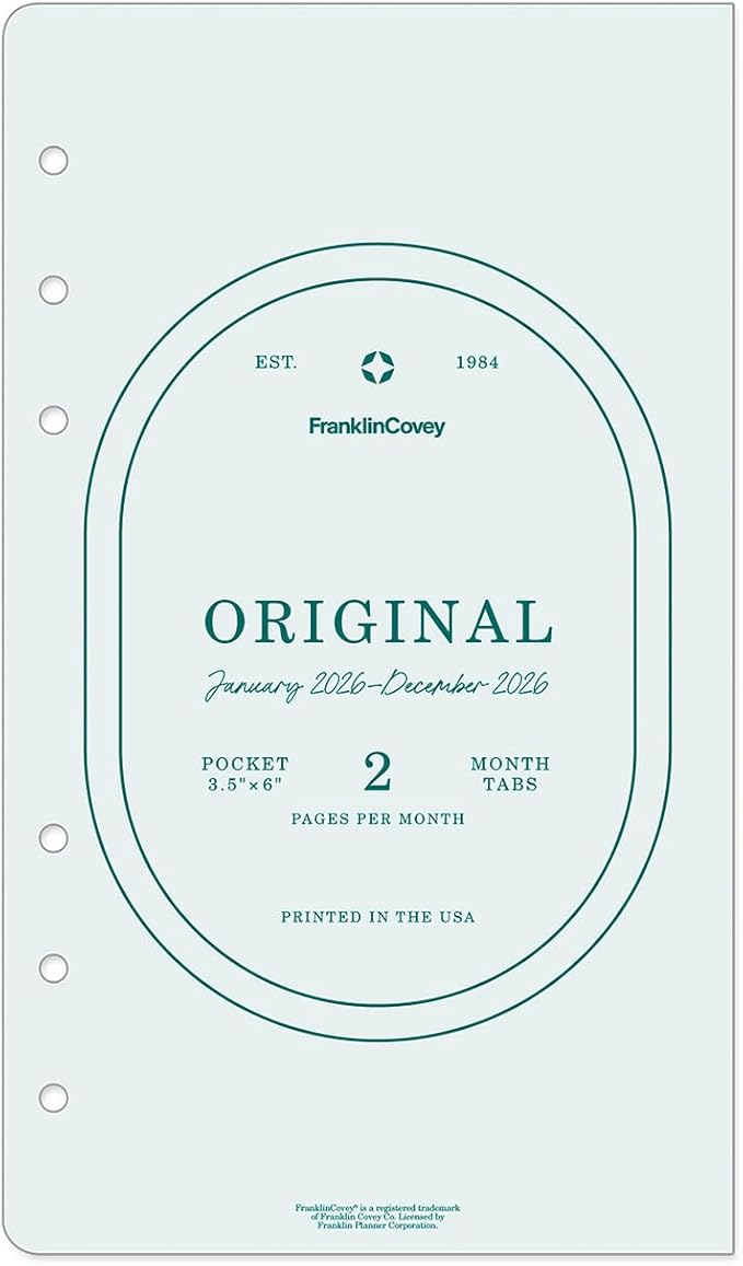 FranklinCovey - Original Two Page Monthly CalendarTabs for Ring-Bound FranklinCovey Planners (Pocket, Jan 2026 - Dec 2026)