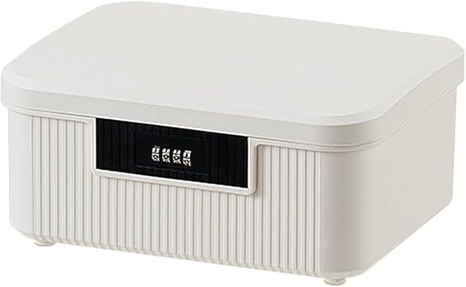 RUIAN Lockable Storage Container Bin, 2.3 Gallon Security Portable Combination Lock Plastic Box, Locked Security Box Suitable for Storing Important Items and Documents (Milk white)