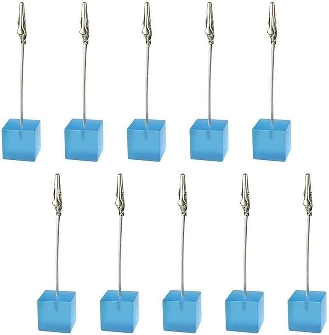 Xiaoyztan Memo Clips Holder,Lake Blue Cube Table Number Holders,Paper Note Clip for Office Home Use, Office Memo Holders, Desk Accessories and Workspace Organizers,Pack of 10