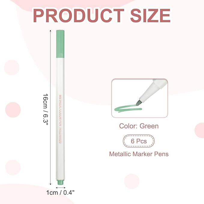 PATIKIL Metallic Marker Pens, 6Pcs Permanent Markers Medium Tip Quick Dry Paint Pen on Plastic Wood Stone Glass Canvas DIY Crafts Art Supplies for Drawing Writing Marking, Green