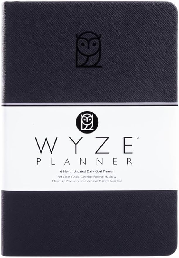 Wyze Planner Undated Daily Planner – 6-Month A5 Productivity Organizer with Full Page Per Day, Hourly Schedule, Goal Setting, Habit Tracker, Weekly & Monthly Pages – Hardcover Time Management Notebook (Black)