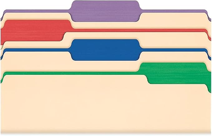Pendaflex Color Tab File Folders, 1/3-Cut Tabs: Assorted, Letter Size, 0.75" Expansion, Manila, 50/Box