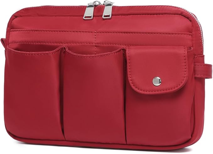 Storage Bag-arge Cosmetic Bag for Women Travel Makeup Bag Zip Up Bag Pure Cotton Canvas Can be Suspended (Burgundy Red)