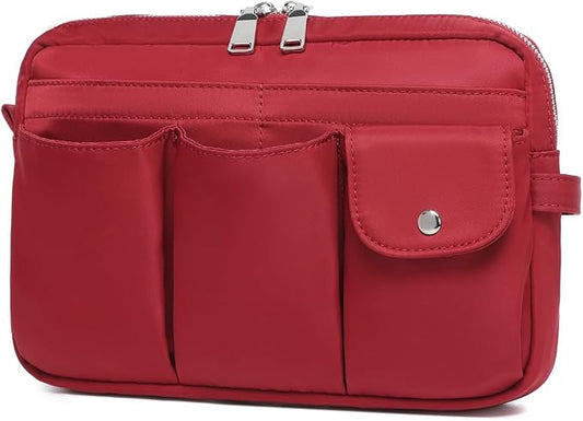 Storage Bag-arge Cosmetic Bag for Women Travel Makeup Bag Zip Up Bag Pure Cotton Canvas Can be Suspended (Burgundy Red)