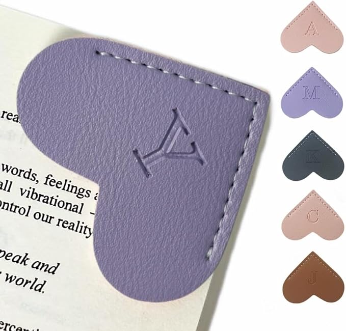 Personalized Leather Book Marks, Heart Bookmark, Unique Cute Handmade Letter Bookmarks Accessories for Reading Women, Teacher, Student, Book Lovers Book Mark Gifts (Purple, Y)