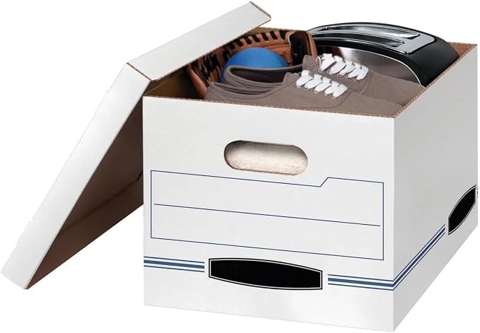 10 Pack White Corrugate Cardboard File Storage Box with Lids - Basic Duty, Stackable, Dust-Proof for Letter & Legal Size Documents, Home Office & Archive