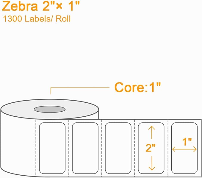 【15600 Labels/12 Rolls】 3-Proof 1" Core Labelebal 2" x 1" Direct Thermal Label (51mm x 25mm) Multipurpose Shipping Address Barcodes Labels Compatible for Zebra & Rollo Desktop Label Printer