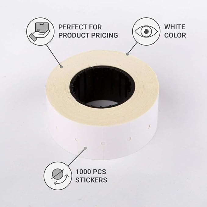 (5 Rolls - 5000 pcs) 0.82" x 0.47" (21 x 12 mm) White Paper Sticker Price Gun Pricemarker Labels MX-5500 (White)