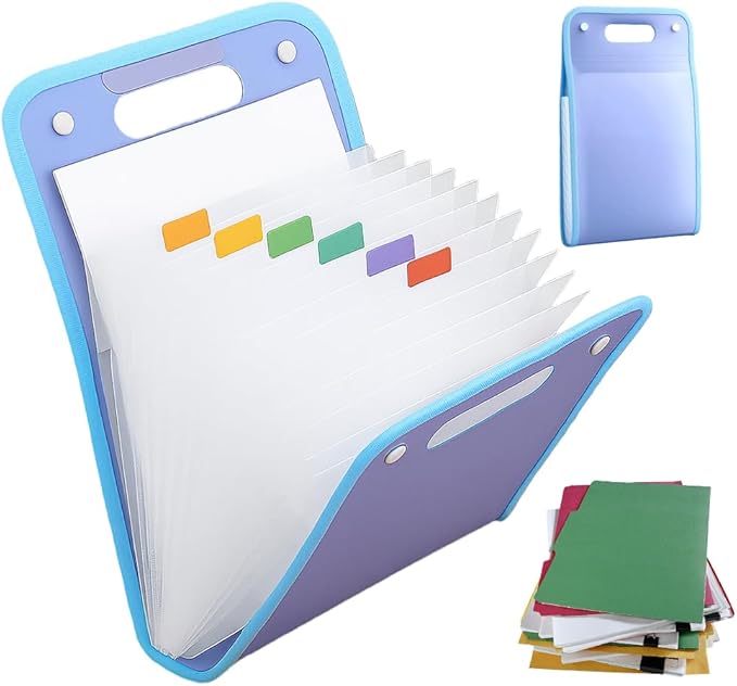 Accordion File Organizer, Expanding File Folder 13 Pockets Accordion File Organizer with Labels, Portable Document Organizer Hold A4 Files, Folder for Schoolbag Classroom Office Supplies (Blue)