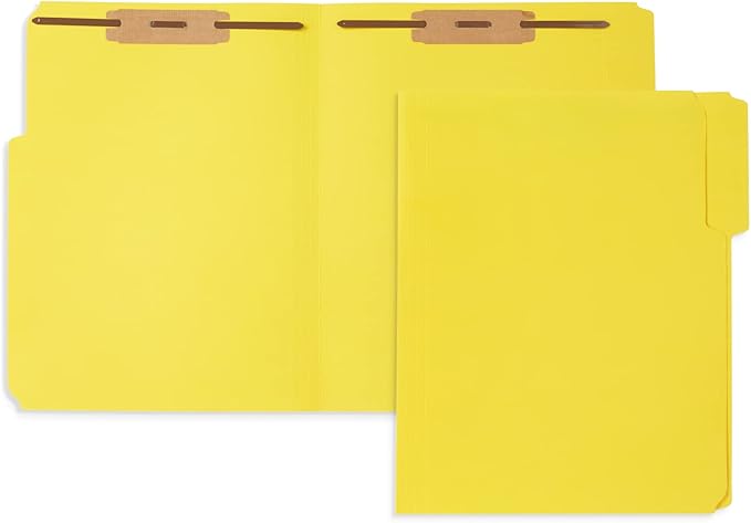 50 Yellow Fastener File Folders - 1/3 Cut Reinforced Tab - Durable 2 Prongs Bonded Fastener Designed to Organize Standard Medical Files, Office Reports - Letter Size, Yellow, 50 Pack
