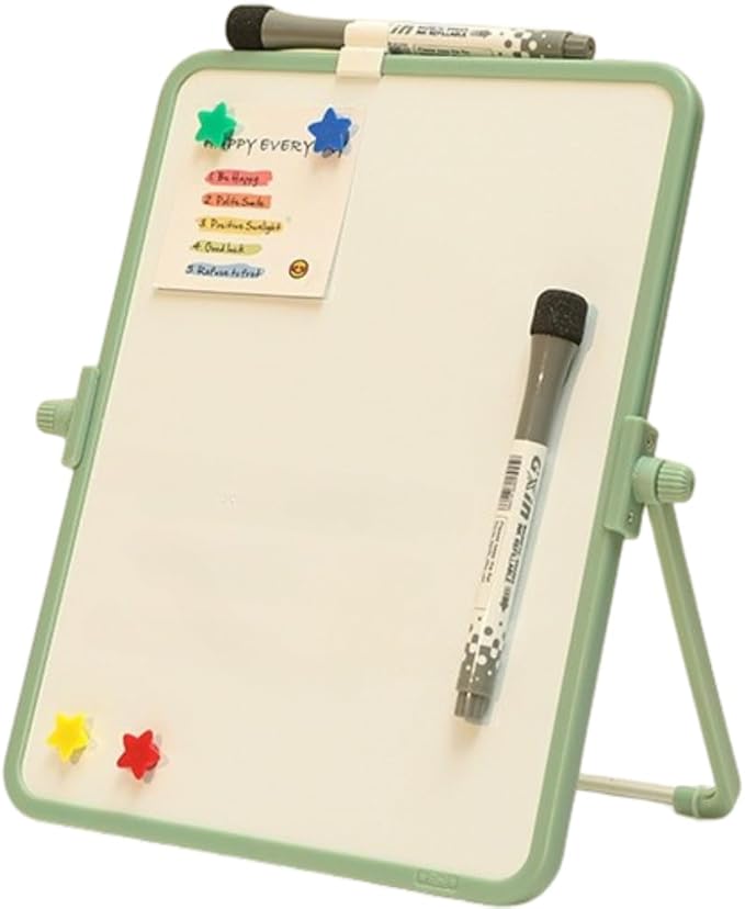 Double-Sided Magnetic Whiteboard - 17×21.3cm (6.7×8.4in) with Stand | Includes 2 Dry Erase Markers & 4 Magnets | Portable Desktop Board for Office Home School (Green)