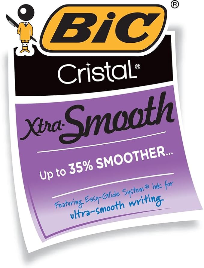 BIC Cristal Xtra Smooth Blue Ballpoint Pens, Medium Point (1.0mm), Extra Smooth and Reliable Ballpoint Pens, 12 Count (Pack of 2)