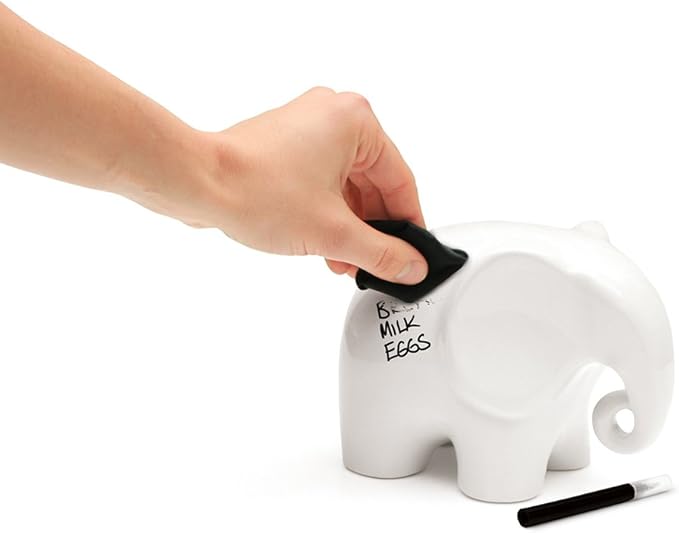Luckies Elephant Whiteboard - Elephant Desk Accessories - Ceramic Dry Erase Board - Elephants Office Supplies - Fun Whiteboards Desk Organizer - Eric The Memo Organiser - Black Pen & Cloth Included