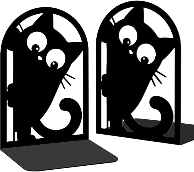 2Pcs Metal Bookends for Shelves, Unique Peeping Cat Book Ends Decorative for Heavy Books, Decorative Books Used on Desk, Shelf, Farmhouse for Small, Bookshelf Decor for Shelves Home